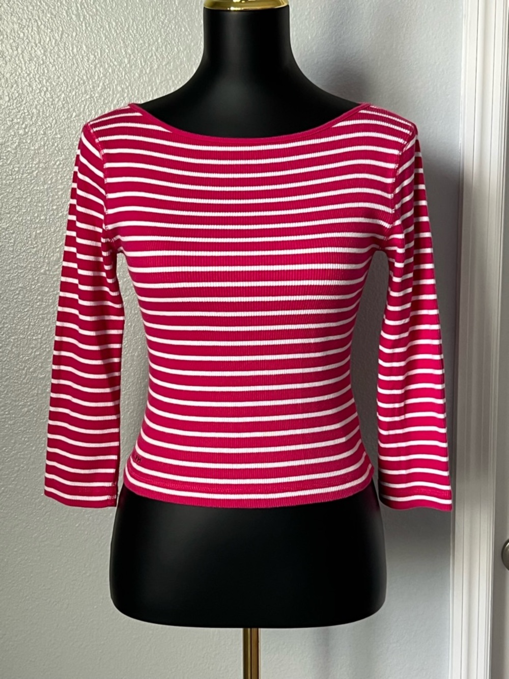 Ralph Ralph Lauren Vintage Pink and White Striped 3/4 Sleeve Top